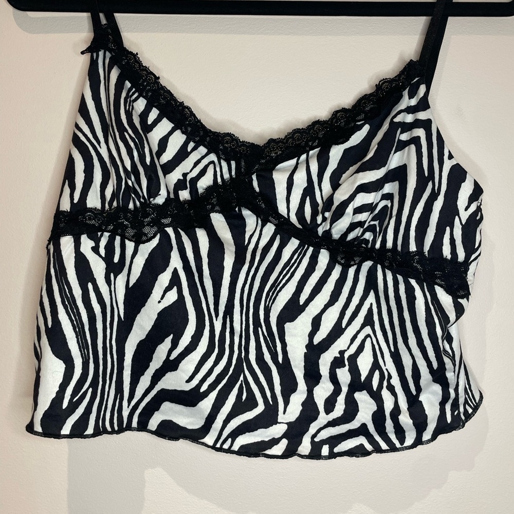 Y2k Zebra Print Lace Trim Top